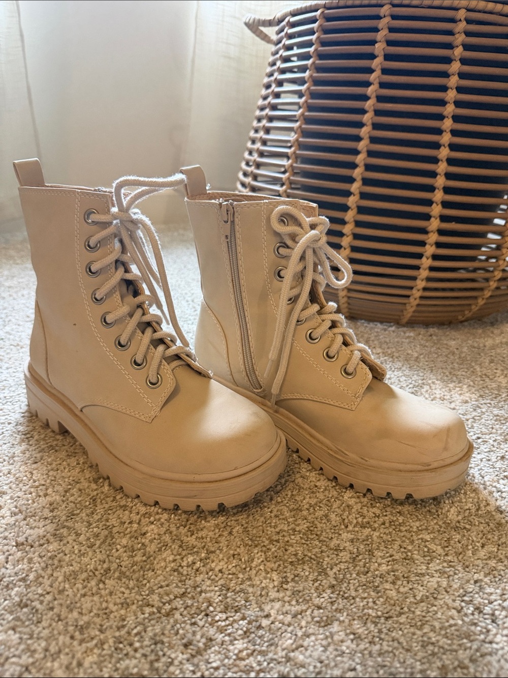 Soda Beige Lace-Up Platform Combat Boots